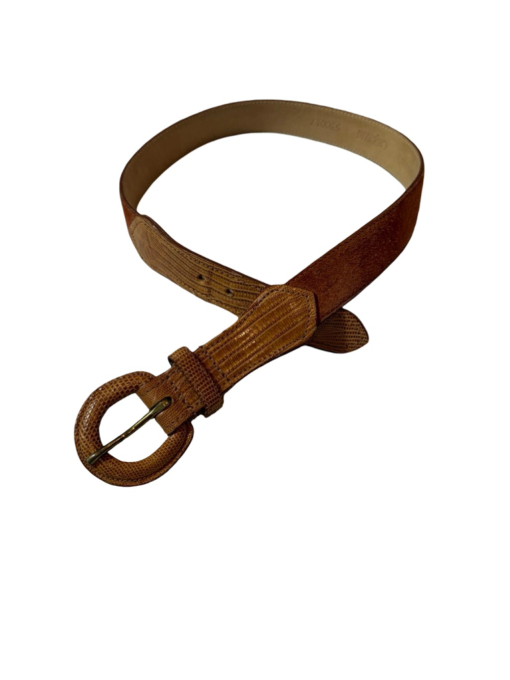 Vintage Cipriani Brown Pig Suede Reptile Embossed Statement Belt Small
